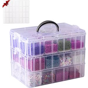 VTG Bead Organizer Box, 84 Pcs Small Organizers, 3-Tier Bead Storage Containers Portable Organizer and Storage Box Stackable Plastic Cases for Bracelet Making DIY Jewelry Nail Charms