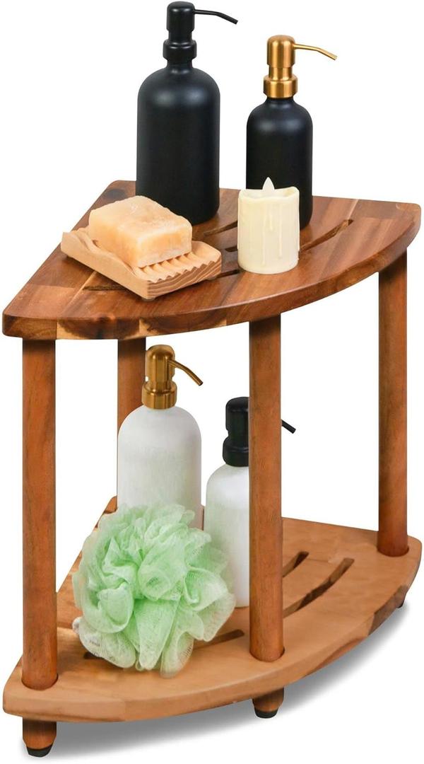 ENKEZI Shower Foot Rest 12 in - Shower Stool for Shaving Legs, Small Corner Bathroom Bench Suitable for Small Shower Spaces - Bath Seat, Spa Foot Rest Shaving Stool (2 Tier Corner)