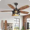 42 Inch Farmhouse Ceiling Fan with Lights and Remote, Timer, Dual Finish 5 Blades (Rustic Brown and Oak), 6 Speeds, Reversible DC Motor, Rustic Brown Caged Ceiling Fan for Bedroom FB04CF4205