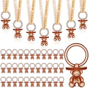 50 Pcs Green Leaf Baby Pacifiers Baby Shower Acrylic Pacifiers Necklace Boy Pacifier Bulk Nipples for Shower Game Ribbon Necklace for Party Favors Prize Decorations(Brown)