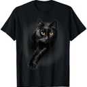 Black Cat Yellow Eyes T-Shirt Cats Tee Shirt Gifts T-Shirt, M