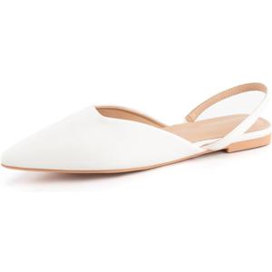 DREAMCIA Slingback White Flats for Women, Pointed-Toe Ballet Flats with Buckle Strap for Elegant Women Classic Low Heel Dress Shoes for Casual Work Office Party Size 6.5