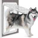Large Dog Screen Door, 13 x 17 inches Flap Opening Dog Door for Screen Door with 4 Entry Ways, Magnetic Self-Closing Pet Screen Door for Dogs Cats, White