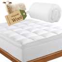 HOMBYS 2000GSM Australian Wool Mattress Topper Queen, 100% Merino Wool Fill with High-Thread-Count Cotton Shell, Extra Plush & Supportive Mattress Pad for Pressure Relief, 80"x60"