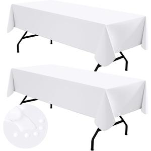 homing 2 Pack Rectangle Vinyl Tablecloth, Waterproof Spillproof Plastic Flannel Backed Table Cloth, Wipe Clean Table Cover for Dining, Buffet Parties and Camping (White, 52" x 70")