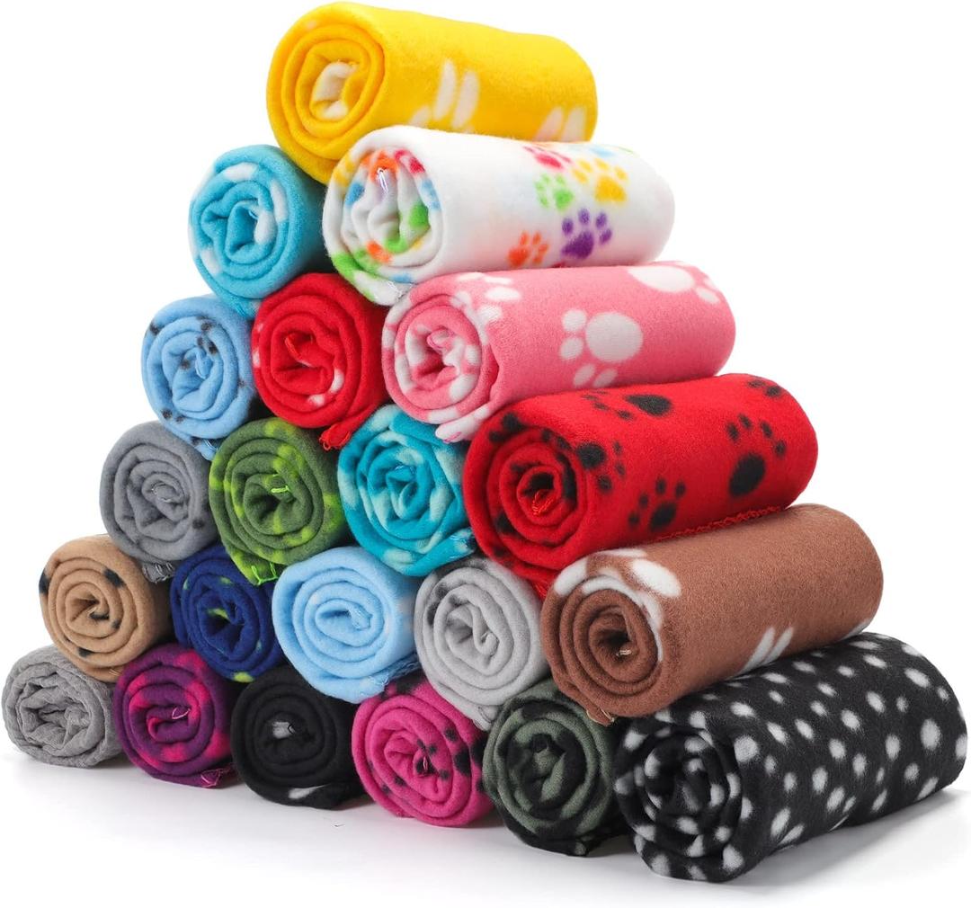 Eccliy 20 Pcs Puppy Blanket Pet Soft Fleece Dog Blankets Warm Felt Throw Sleep Mat Bed Covers for Doggie Puppy Pet Dogs Cat, 20 Styles(23.6 x 27.6 Inch, Paw)
