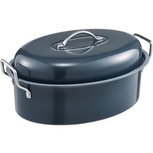 HONGBAKE 18 Inch Turkey Roasting Pan with Rack and Lid  Large Gray Carbon Steel Roaster Pan for 20 lb Turkey, Oven Safe Baking Pan for Holiday Meals & Thanksgiving