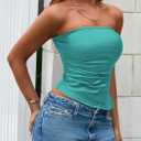 PRETTYGARDEN Women's Faux Leather Tube Tops 2025 Summer Strapless Asymmetrical Ruched Bandeau Shirts Going Out Club Outfits (Light Lake Blue)