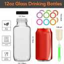 STARSIDE 12 oz Glass Juice Bottles with Lids 12 Pack - Square Reusable Drinking Jars for Juicing, Milk, Kombucha - Includes 1 Bottle Brush, 12 Colored Labels