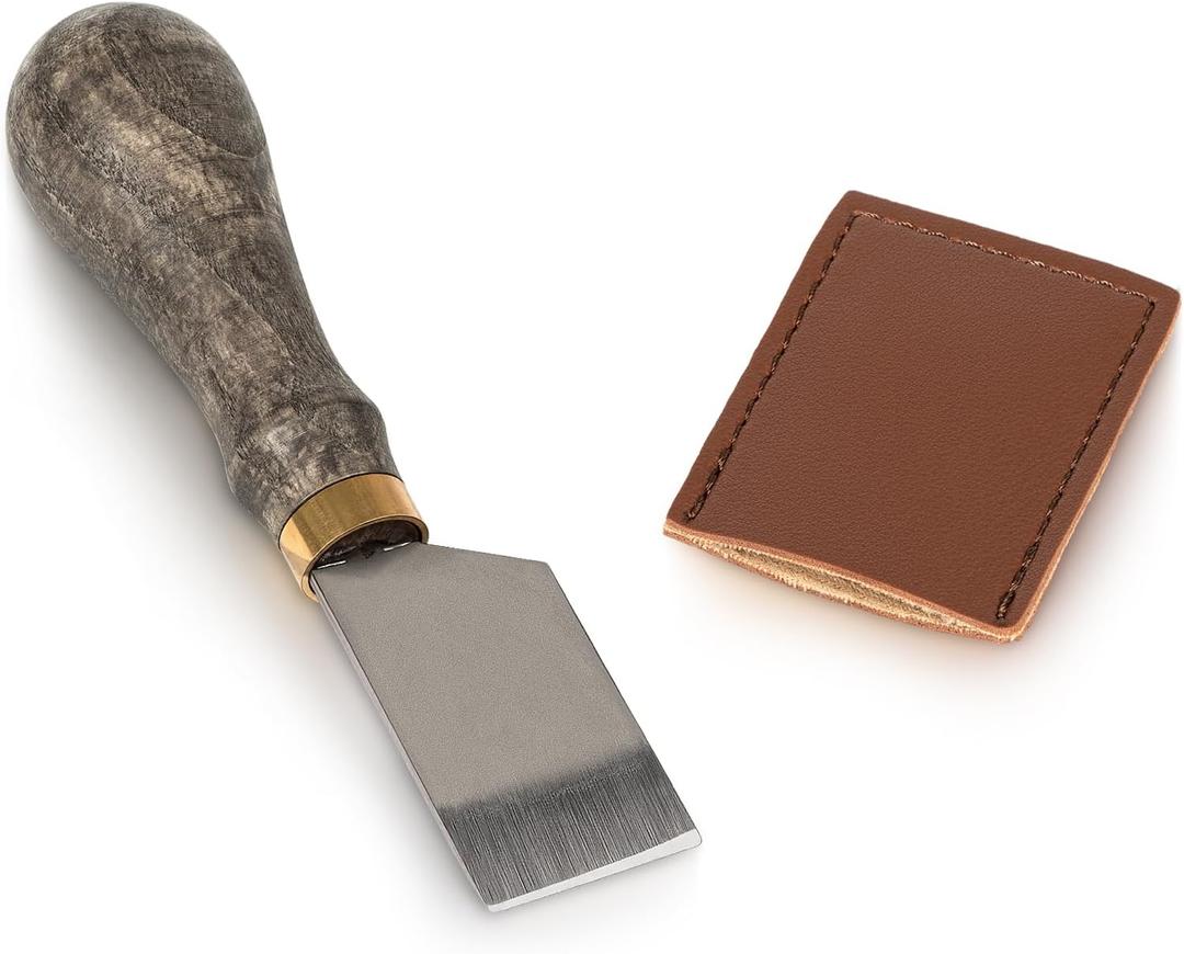 Leather Skiving Knife, Hand-Forged with Wooden Handle, Perfect for Leather Work and DIY Leathercraft, Includes Leather Sheath
