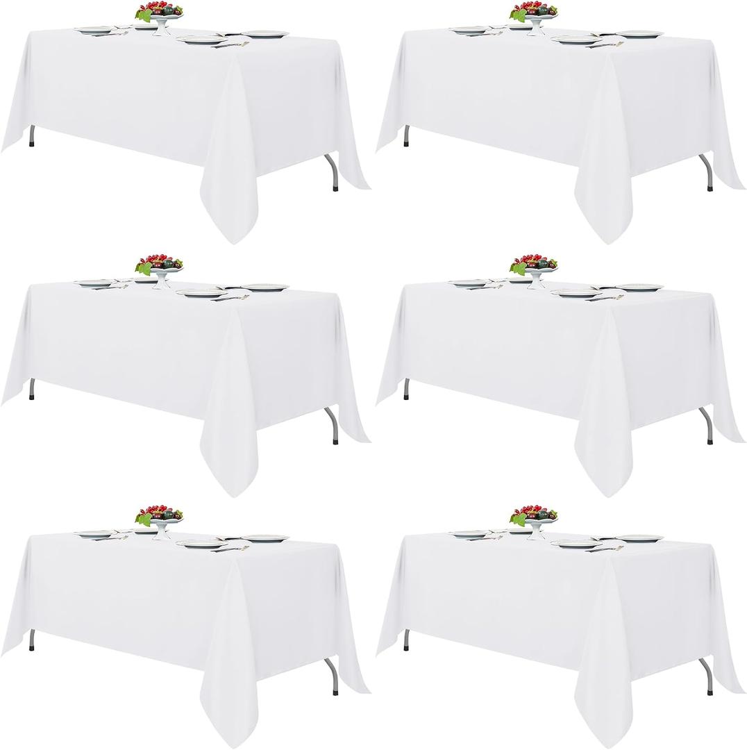 Fitable White Tablecloths for Rectangle Tables, 6 Pack - 70 x 120 Inches - Reusable and Washable Table Clothes for 6-8 Ft Tables, Polyester Fabric Table Covers for Wedding, Party, Banquet