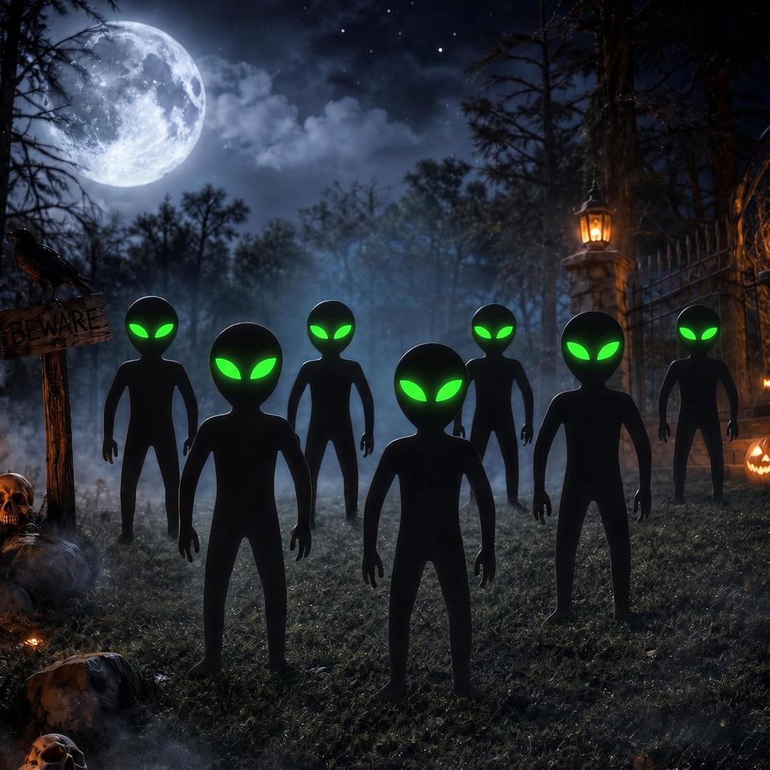 Geelin 6 Pack 40 Inch Halloween Alien Decor Glow in Dark with Stakes