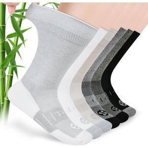 Diabetic Socks for Men,6 Pairs Non Binding Crew Diabetic Socks for Men Size 9-12 (Large, Grey/White/Grey/Yellowish Cyan/Black/Beige)