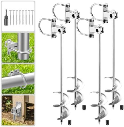 Kingsyard Ground Anchors Screw in, 18" Total Length Set of 4 Multi-Purpose Mobile Home Anchors Heavy Duty, Trampoline Stakes, Fully Welded Shed Anchor Kit for Swing Sets, Carports