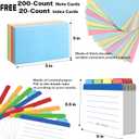 Neando 3x5 Index Card Organizer Box with Lid Acacia Wood Note Card Holder with 200 Cards & 20 Dividers, Holds 600 Cards, 4 Compartments, Magnetic Closure Desktop Storage for Study, Office, Recipes