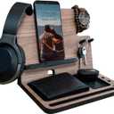 Namore Wood Phone Docking Station for Men – Nightstand & Desk Organizer with Valet Tray for Wallet, Watch & Keys – Bedside Organizer Gift for Husband or Dad
