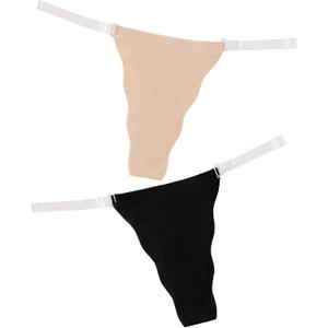 Clear Strap Thong Underwear for Women invisible Underwear Adjustable G String Thongs Briefs 2PCS, Small