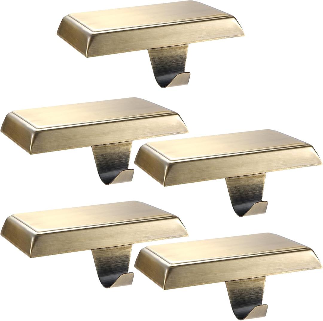 Sunshane 5 Pieces Christmas Stocking Holders Mantel Stocking Hanger Hooks Fireplace Mantle Metal Hang Bases for Xmas Party Decorations (Bronze)