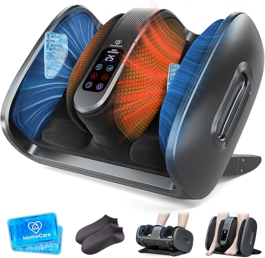 Shiatsu Foot Massager with Heat & Ice Therapy - Gray, Deep Kneading for Plantar Fasciitis & Neuropathy Relief, Adjustable Intensity, Feet/Leg/Calf/Ankle at Home/Office,Gifts for Women, Men