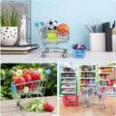 134pcs Mini Shopping Cart Basket Miniature Food Drink Bottle Supermarket Metal Handcart Toys Doll House Store Cosplay Game Dollhouse Grocery Fruit Cake Bread Party Trolley Model Dollar Bills