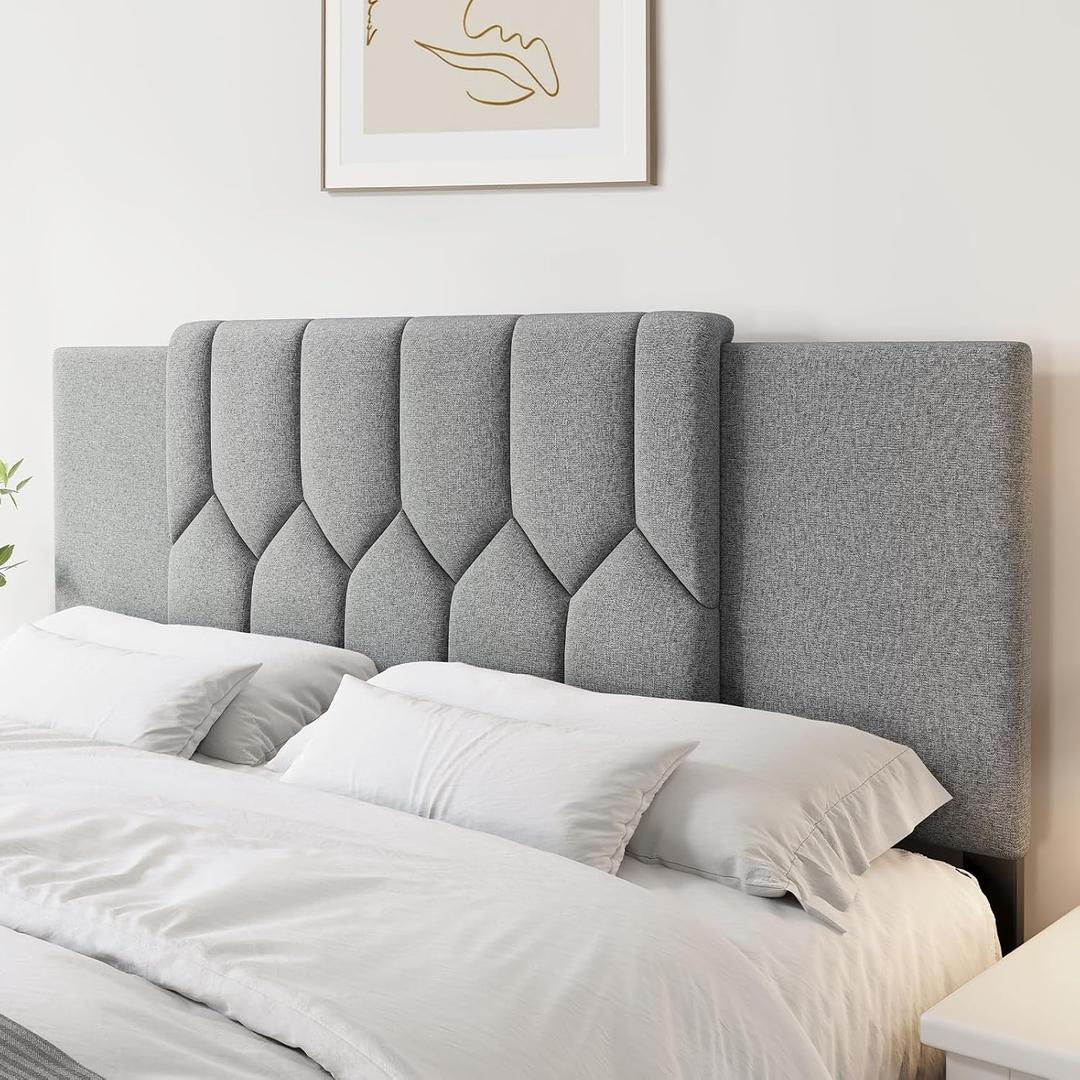 Upholstered Tufted Headboard, 3 in 1 Headboard for Full/Queen/King Size Bed, Height & Width Adjustable Head Boards, Attach Frame, Study & Comfortable, Ideal for Bedroom, Dorm, Guest Room, Grey