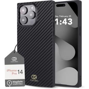 Cocomii - Rectangle Case Compatible with iPhone 14 Pro - Compatible with MagSafe, Carbon Fiber Texture, Aramid Pattern, Glossy, Magnetic Phone Case for iPhone 14 Pro 6.1 inch, Black