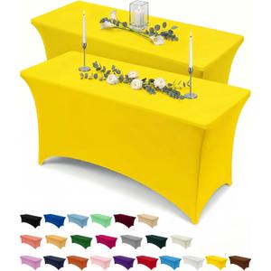 Utopia Kitchen Spandex Tablecloth 2 Pack [6FT, Yellow] Tight, Fitted, Washable and Wrinkle Resistant Stretch Table Cloth Rectangle Cover for Trade Show, Weddings & Parties [72Lx30Wx30H Inch]