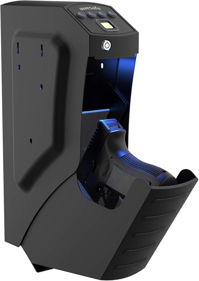 awesafe Biometric Gun Safe for Handgun & Pistol Safe, Quick Access Handgun Safe, Portable Small Car Gun Safe with Fingerprint, 4Button Keypad, KEY Access for Nightstand, Bedside,Vehicle