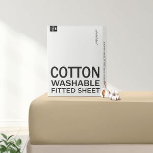 FreshCulture Pure Cotton Fitted Sheets Twin XL Size, 300 Thread Count Percale Sheets for Twin XL Size Bed, Soft & Breathable Cotton Sheets, Fits College Dorm Mattresses(Beige)