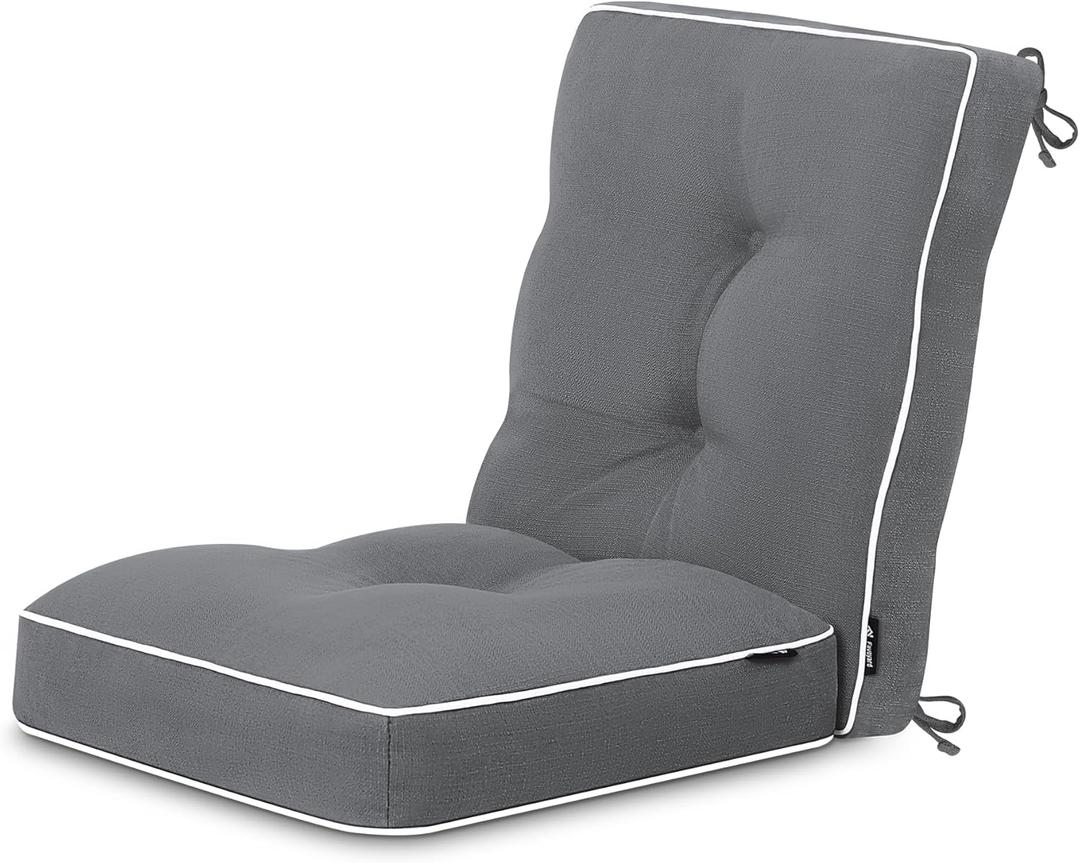 Favoyard Outdoor Rocking Chair Cushion 17  17 Inch Water Resistant & 3-Year Color Fastness Patio Chairs Cushions for Rockers Furniture, Set of Seat & Back Thick Tufted Cushion with Tie Straps, Drey (Dark Grey)