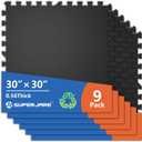 SUPERJARE 30" x 30" Larger Rubber Top Exercise Equipment Mats, 0.56" Thick 9PCS 56.3 Sq Ft High-Density EVA Foam Interlocking Gym Flooring, Big Workout Mat for Home Gym, Floor Protection, Black