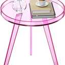 Clear Acrylic Side Table, Round End Table Nightstand Bedside Table Small Circle with Tray for Living Room Bedroom Office Small Space (Pink), 15.7 inches x 15.7 inches x 18.1 inches