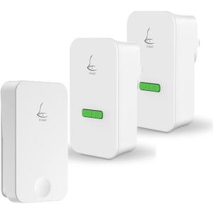 Door Bell Ringer Wireless, Batteryless Wireless Doorbell Loud Enough, Smart Remote Wireless Doorbells for Home Apartment Classroom Office, One Self-Powered Push Button & Two Plug in Receivers, White (1TX+2RX)