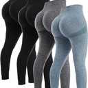 NORMOV 4 Piece Butt Lifting Workout Leggings for Women, Seamless Gym Scrunch Booty Lifting Sets(2Black/Blue/Grey, 2XL)-1