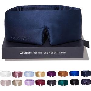 DROWSY Silk Sleep Mask - Face-Hugging, Padded Cocoon for Luxury Sleep in Total Darkness - 100% Pure Mulberry Silk, Skin-Hydrating & Adjustable (Midnight Blue)