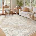 5x7 Area Rugs Washable Rug: Large Vintage Living Room Rug with Non-Slip Backing Low Pile Rugs Soft Indoor Floor Thin Carpet Non Shedding Neutral Carpets for Bedroom Dining Room Farmhouse Nursery Beige