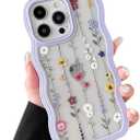 ZTOFERA Floral Case for iPhone 14 Pro Max 6.7 inch,Cute Curly Wave Frame Shape Case with Branch Flower Pattern for Women Girls, Clear Slim Shockproof Phone Cover for iPhone 14 Pro Max, Purple