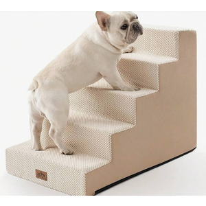 Dog Stairs for Small Dogs, 5 Tier Wider Pet Stairs for High Beds, 23.6" H Non-Slip Dog Steps for Old Cats, Puppies, Small Medium Dogs,, Beige