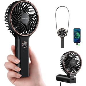 SWEETFULL Handheld Portable Fan, 5000mAh Rechargeable Battery, 6 Speed Wind, LED Digital Display, Foldable Electric Personal Mini Travel Fan with Backup Power, Summer Essentials Gifts for Women Girl (Black)