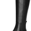 Knee High Boots Women Faux Leather Elastic Boots Low Heel Square Toe Side Zipper Fall Long Tall Boots for Women (9, Black)