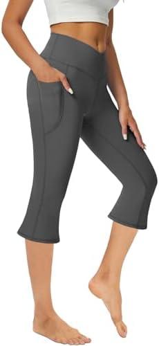 COPYLEAF Women's Flare Yoga Pants with Pockets-V Crossover High Waisted Bootcut Yoga Leggings-Flare Workout Gym Leggings Size XS