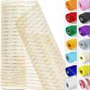 Ivory & Gold Metallic Deco Mesh Ribbon  10" x 10 Yards Roll for Wreaths, Crafts, Christmas & Halloween  Sparkly Decorative Mesh for Holiday DIY, Gift Wrapping & Party Decor (1 Roll)