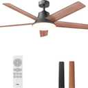 DREO Ceiling Fans with Lights, 52 Inch, 6 Speeds, 5 Color Tones Dimmable LED, Quiet Reversible DC Motor, Remote, 8H Timer, Black Ceiling Fan for Bedroom, Living Room, Easy to Install
