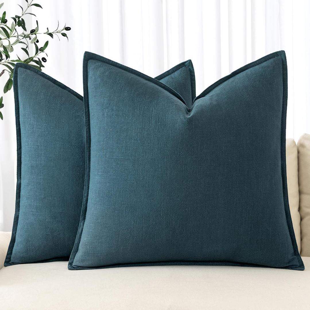MIULEE Decorative Linen Pillow Covers 18x18 Inch Navy Blue ​Boho Farmhouse​ ​Neutral Couch Throw Pillows for Bed Pack of 2 Accent Coastal Modern Pillowcase Summer Sofa Livingroom Home Decor