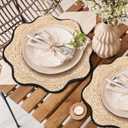 Jingmore 6 Pcs Wedding Placemats 15 Inch Handwoven Scalloped Placemats Boho Rattan Chargers for Dinner Plates Farmhouse Mats for Dining Table Decoratin Wedding Party Supplies (Black)