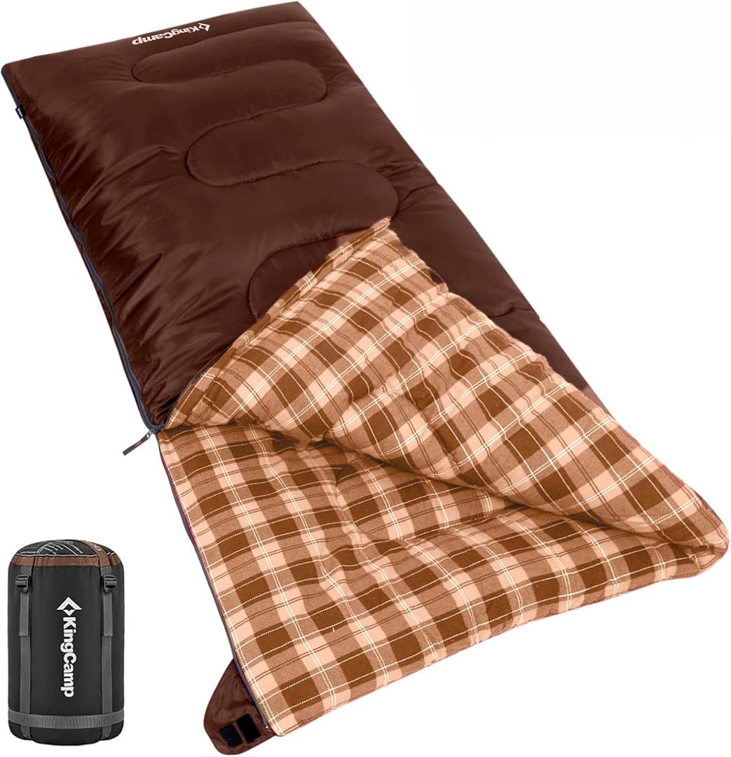KingCamp Sleeping Bag for Adults, 100% Flannel XL Big and Tall, Left Zip