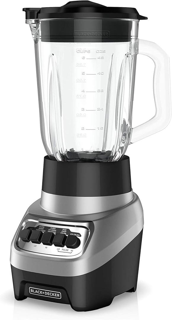 BLACK+DECKER PowerCrush Multi-Function Blender with 6-Cup Glass Jar, 4 Speed Settings, Silver