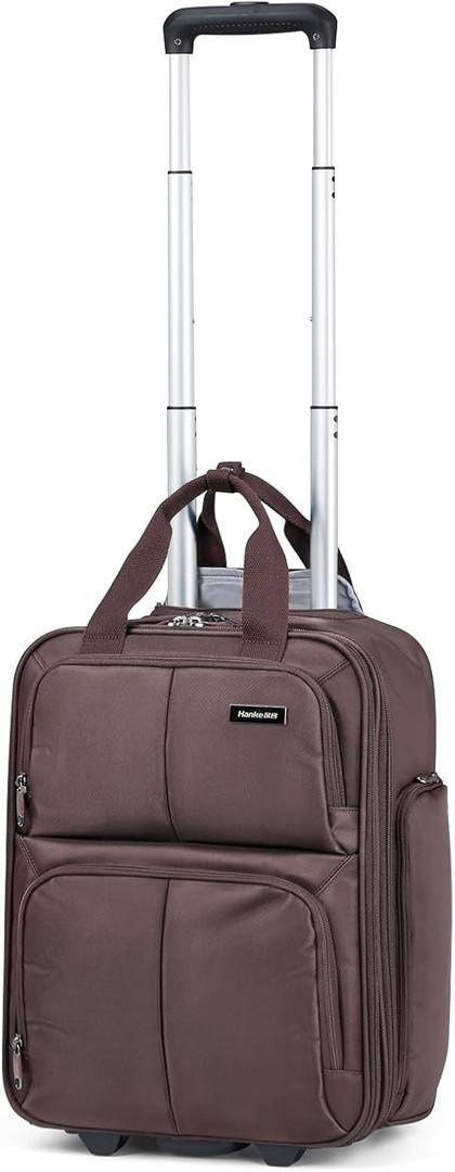 Hanke Softside Underseat Carry On Luggage with Wheels,Travel Luggage Rolling Bag Small SuitcaseCoffee, Underseater 16-Inch