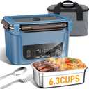 2026 Upgraded Cordless Electric Lunch Box for Adults, XL 6.3-Cup Rechargeable Heated Lunch Box with 20,800mAh, Self-heating Food Warmer for Construction, Travel & Office (Blue)