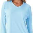 Women's Standard V-Neck UPF 50+ Long Sleeve Swim Rash Guard Shirt (Blue, S)